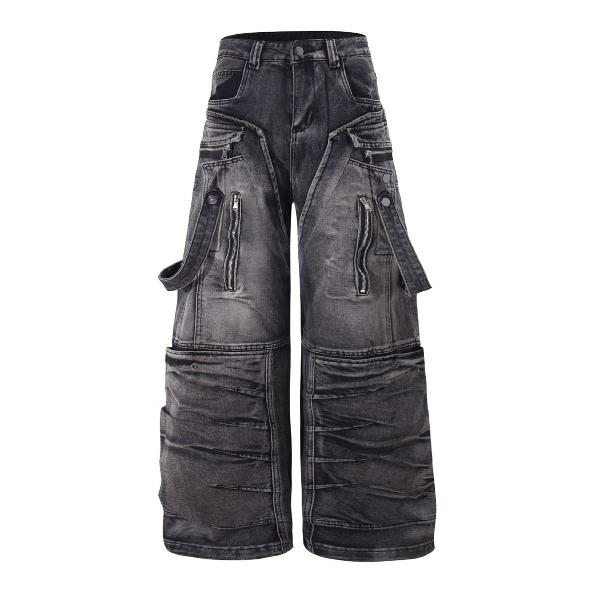 Men's Deconstructed Streetwear Jeans – Oversized Cargo Pants With Raw Hem & Industrial Stitching (S-XL) – Distressed Denim For Urban Exploration_mkmklike.com