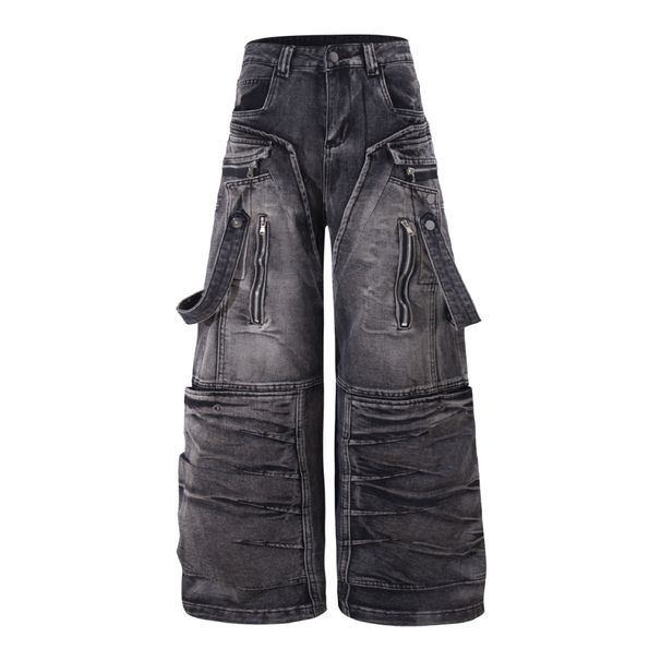 Men's Deconstructed Streetwear Jeans – Oversized Cargo Pants With Raw Hem & Industrial Stitching (S-XL) – Distressed Denim For Urban Exploration_mkmklike.com