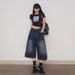 Vintage Relaxed Wide-Leg Cropped Jeans For Women - High Waist Distressed Denim Shorts With Casual Loose Fit_mkmklike.com
