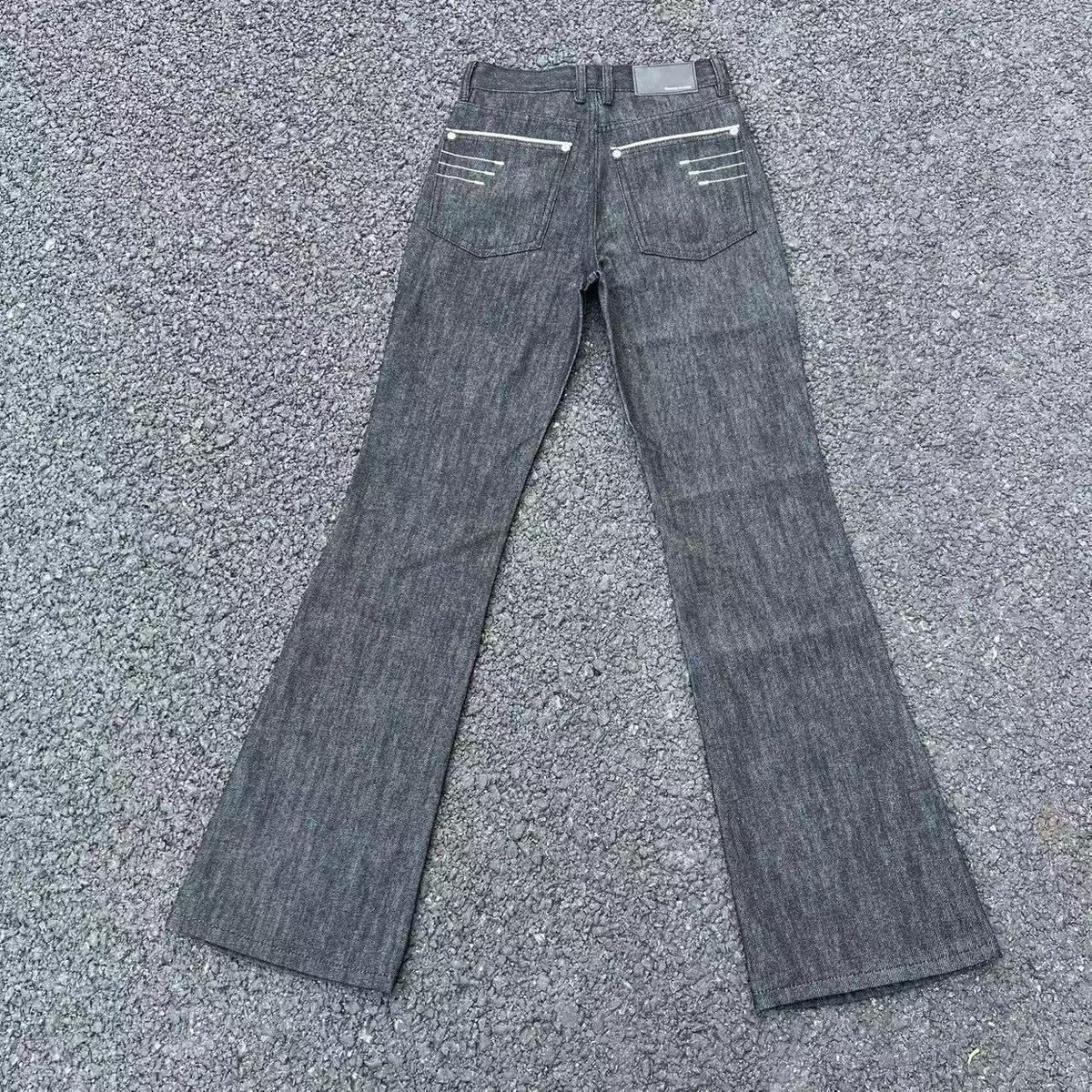 Classic Raw Denim Jeans Mid-Rise Bootcut 13 Oz Four-Line Stitching Slimming Versatile Styling Men's Clothing_mkmklike.com
