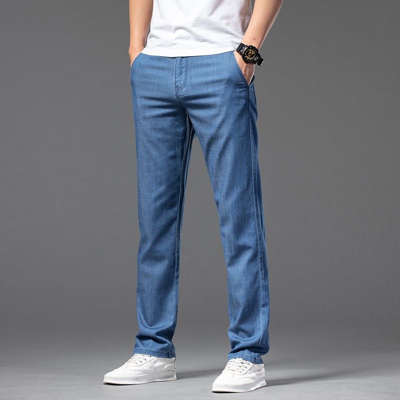 Men's Tencel Business Jeans Regular Straight Leg Loose Fit plus Size Denim Trousers for Autumn_mkmklike.com
