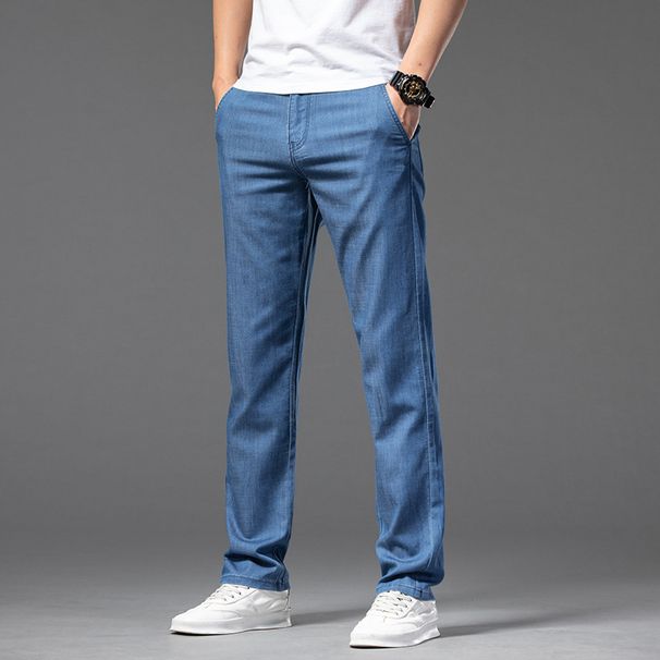 Men's Tencel Business Jeans Regular Straight Leg Loose Fit plus Size Denim Trousers for Autumn_mkmklike.com