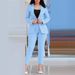 Women's Clothing solid color slim fit casual fashion waist double breasted two piece suit_mkmklike.com