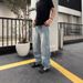 Men's Distressed Blue Jeans – Vintage Washed Relaxed Fit Denim Pants With Lightning Fade & Streetwear Style (L, XL, 2XL, 3XL)_mkmklike.com