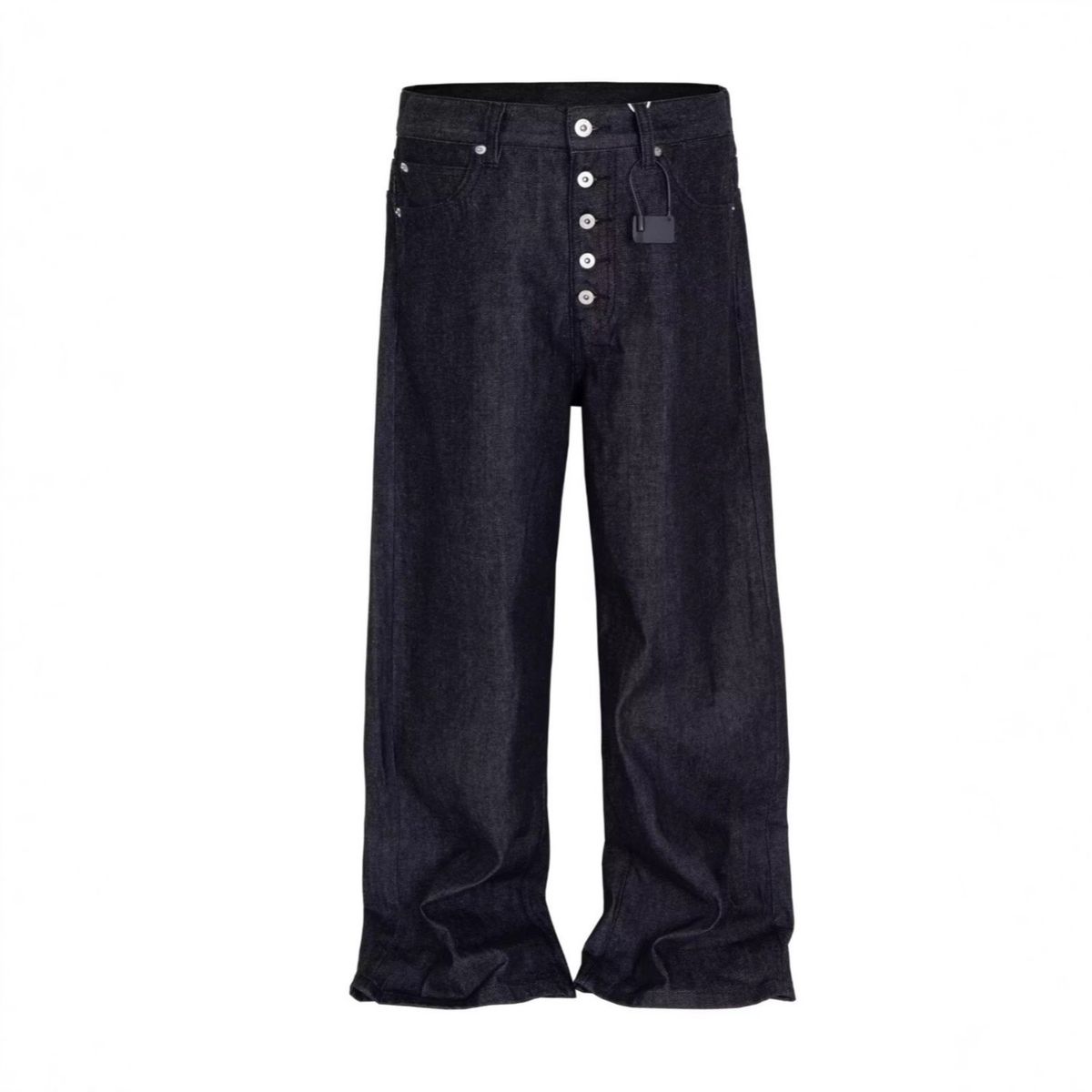 Men's Retro Washed Button Down Jeans American High Street Style Loose Casual Wide Leg Pants Mid Waist Cotton Black Light Blue_mkmklike.com