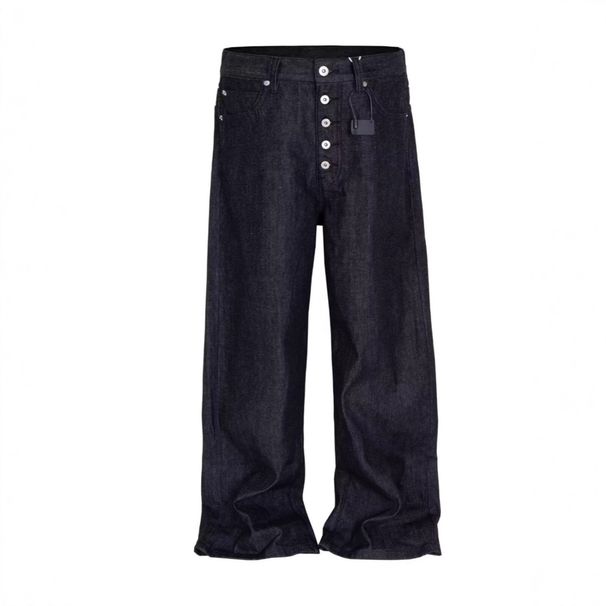 Men's Retro Washed Button Down Jeans American High Street Style Loose Casual Wide Leg Pants Mid Waist Cotton Black Light Blue_mkmklike.com