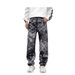 Men's Clothing Mosaic print design jeans men's American retro washed loose casual straight floor length wide leg trousers_mkmklike.com