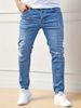 Women's Clothing Men's New Simple Hole Commuter Denim Trousers Slim Fit Slim Feet Trendy Handsome Jeans_mkmklike.com