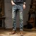 Pure Vintage Nostalgic High-Quality Jeans Trendy Brand Ripped Stretch Small Straight Long Pants European Fashion Men's_mkmklike.com