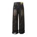 Wasteland Style Paint Splatter Distressed Jeans Men's Straight Long Tie-Dye Vintage Dirty Pants High Street Fashion_mkmklike.com