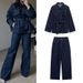 K Women's Fashion Casual Suit With Elegant Temperament, Waist Strap, Cinched Waist, Lapel, Denim Suit_mkmklike.com