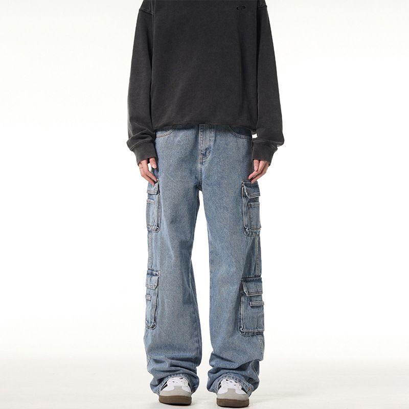 Nordmann American High Street Retro Multi-Pocket Cargo Jean Men' Straight Looe Wide-Leg Spring Autumn Trendy Brand Caual_mkmklike.com