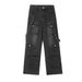 Functional Multi-Pocket Cargo Jeans For Men High Street Trendy Design Loose Straight Wide-Leg Pants_mkmklike.com