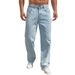 High-Waisted Relaxed Fit Jeans For Men – Adjustable Waistband, Straight-Leg & Floor-Dragging Wide Pants (Light Blue, S-XXL)_mkmklike.com