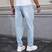 Men's Blue Ripped Washed Straight Leg Fit Jeans American Street Style Clothing_mkmklike.com