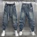 Men's Clothing Patchwork Jeans With Elastic Waist Men’s Summer Slim-Fit Stretch Jeans – Relaxed Cargo Pants With Drawstring Waist & Washed Finish_mkmklike.com