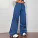 Jeans Women Denim Straight Wide Leg Pants 2025 Streetwear Button Pockets Mom Mid Waist Lace Up Bow Washed Distressed Trousers_mkmklike.com