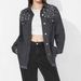 Women's Clothing Distressed Denim Jacket With Beaded Embellishments - Oversized Fit, Long Sleeve, Casual Streetwear For Women (Light Blue, Dark Blue)_mkmklike.com