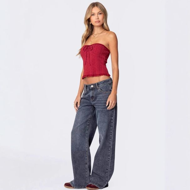 Women's Clothing Wide Leg Hot Girl Street Loose Low Waist Retro Large Size Denim Trousers_mkmklike.com