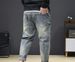 New High-quality Large-size Jeans Men's Elastic Ripped Patch Embroidered Pants Men's Retro Heavy Industry Jeans Men_mkmklike.com