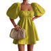 Women's Pure Color Fashion Temperament Loose Square Neck Puff Sleeve Dress_mkmklike.com