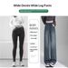 Cement Gray Narrow Wide-leg Jeans Women, Spring/summer, Plus Size, High-waisted, Loose, Slimming, Floor-length Straight_mkmklike.com