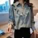 Chicco Spring And Autumn Plus Size Women's Korean Style Denim Long Sleeve Slimming Age-Reducing New Base Shirt Outfit_mkmklike.com