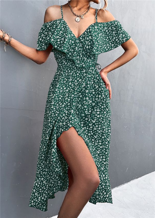 Women's Clothing eBay Slim One Shoulder Floral Suspender Dress Irregular Long Skirt_mkmklike.com