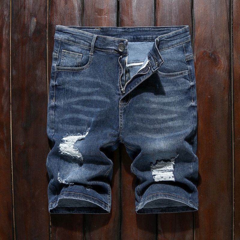 Men's Chinese Tiger Embroidered Denim Shorts – Loose Fit Distressed Cargo Shorts With Vintage Style_mkmklike.com
