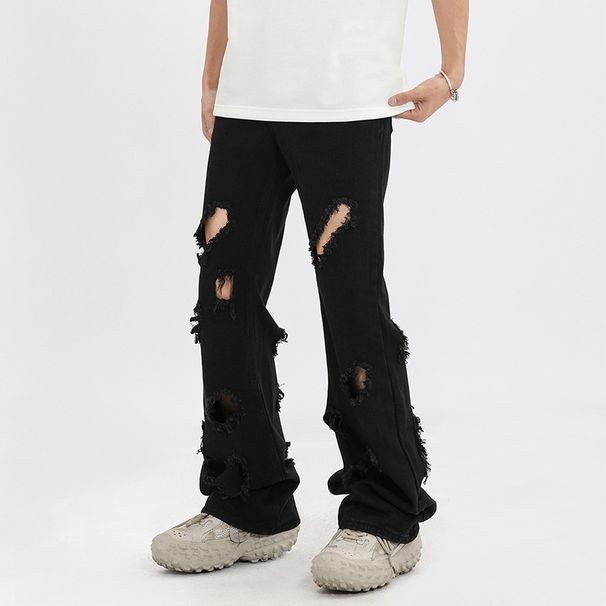 Nordmann Ripped Jeans Men American High Street Design Sense Personality Frayed Summer Loose Straight Trendy Brand Casual Long_mkmklike.com