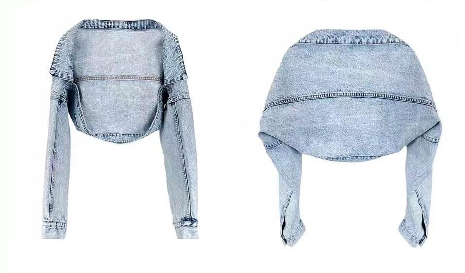 Women’s Oversized Denim Shacket (90s Grunge, Cropped Cape Style, Raw Hem, Light Wash, S-XL, Relaxed Fit, 100% Cotton, Long Sleeve)_mkmklike.com