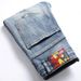 New 2023 Punk Jeans With Perforated Patch Cotton Small Straight Fit Mid Waist Men's Pants_mkmklike.com
