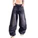 Men's Clothing Retro Black Curved Blade Jeans High Street Style Loose Fit Slimming Wide Leg Pants For Spring Autumn_mkmklike.com