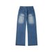 Vintage Washed Blue Relaxed Fit Straight Leg Jeans For Men – High Street Casual Streetwear With Distressed Details_mkmklike.com