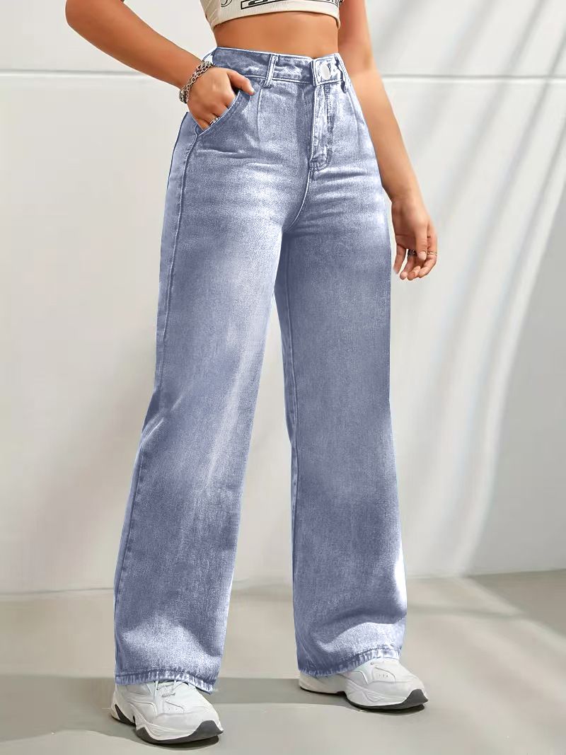Women's Clothing New Discount Craft Washed Mid Waist Wide Leg Jeans Loose Casual Versatile_mkmklike.com