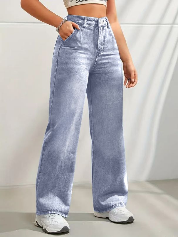 Women's Clothing New Discount Craft Washed Mid Waist Wide Leg Jeans Loose Casual Versatile_mkmklike.com
