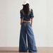 High Waist Flared Jeans for Women Retro Washed Butterfly Detail European American Style Cross Border Wholesale Foreign Trade Hot Item_mkmklike.com