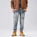 New Retro Workwear Yellow Mud Jeans Loose Straight Leg Men's American High Street Wide Leg Pants_mkmklike.com