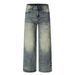 Washed And Distressed White Denim Straight Punk Street Style Men's Dad Handmade Frayed Vintage Loose Long Pants_mkmklike.com