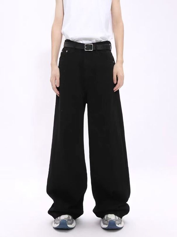 Men's Vintage Washed Jeans - High Street Style With Yellow Mud Dye, Oversized Dad Fit Straight Leg Pants For Streetwear_mkmklike.com