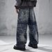 Men's Electric Blue Graffiti Denim Jeans - Oversized Straight Leg With Hand-Painted Artwork (S-3xl) - Streetwear Essential_mkmklike.com