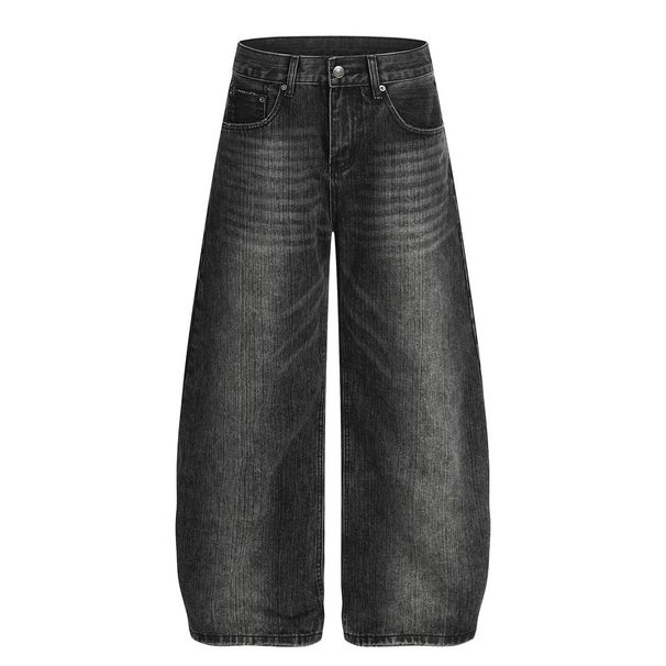 Post-Industrial Style Washed White Denim Wide-Leg Men's Punk Oversized Distressed Scimitar Pants Street Fashion_mkmklike.com