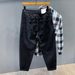 Men's Black Ripped Jeans High Street Style Loose Straight Leg Casual Distressed Denim Pants For Urban Streetwear_mkmklike.com