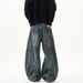 Men's Clothing Retro Distressed Rubbed Color Exposed Stitching Scimitar Jeans For Men And Women New Loose Straight Washed Pants_mkmklike.com