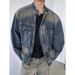Men's Vintage Blue Denim Jacket – Oversized Pocket Zip-Up Coat With Stand Collar (S-XXXL, 60% Cotton, Relaxed Fit, Hip-Hop Streetwear Essential)_mkmklike.com