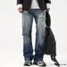 Pure Muqiu Clothing | American High Street Cleanfit Distressed Washed Jeans Men's Loose Lightning Pattern Long Pants_mkmklike.com