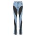 Niche Design Deconstruction Style Contrast Color Jeans For Women Sexy Hot Girl Slim Long Legs High Waist Trousers_mkmklike.com