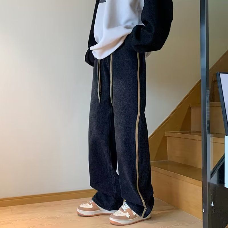 Men's Clothing Trendy High Street Style Jeans For Men And Women Hong Kong Style Simple Cool And Stylish Long Pants For All_mkmklike.com