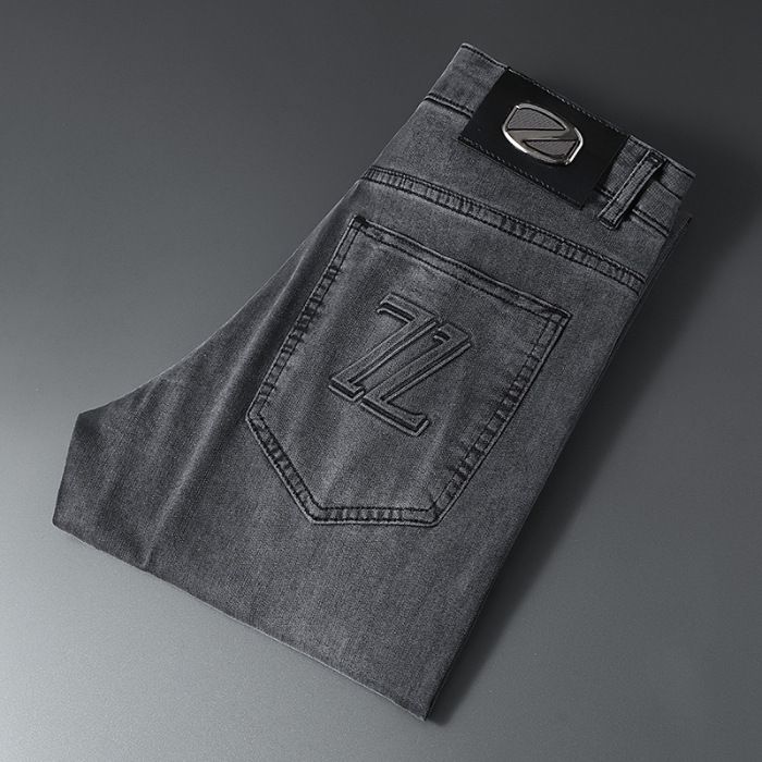 Men's Clothing New Light Luxury Style European Station Cement Black And Gray Denim Trousers Stretch Tencel Lyocell Jeans Men's Trendy Brand_mkmklike.com