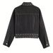 Women's Clothing Black Studded Short Denim Jacket Slim Fit Spring Fashion Versatile Workwear Streetwear_mkmklike.com